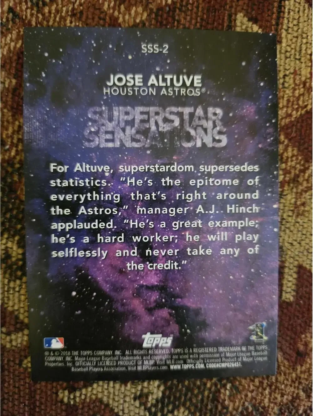 Jose Altuve - 2018 Topps Superstar Sensations Insert #SSS-2 - RAW Mint